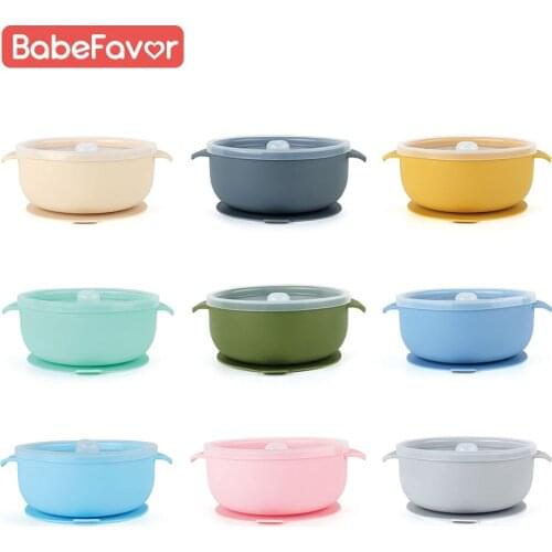 Baby Bowl Anti Slip Suction Kids Tableware Dishes Dinnerware Plate with Cover Food Grade Silicone Children Feeding Cute Bowls