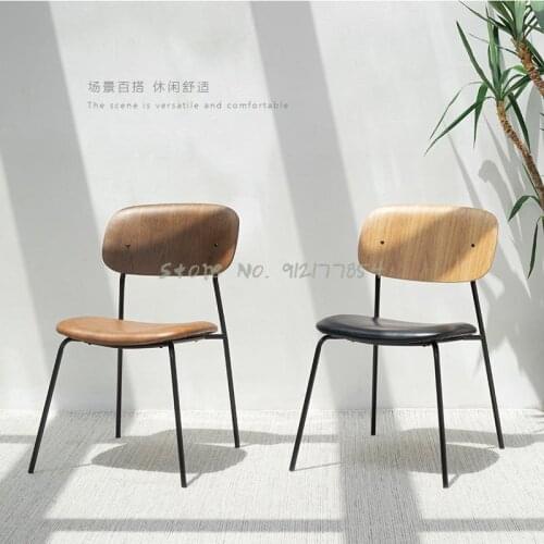 Solid wood PU leather soft bag with armrests home dining chair modern minimalist desk chair fashion designer chair backrest