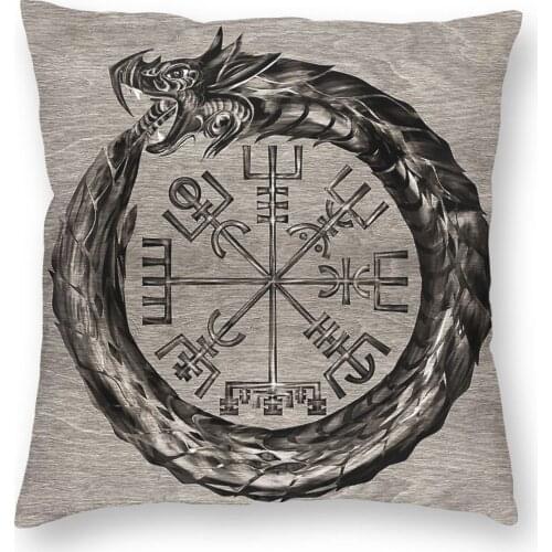 Ouroboros With Vegvisir Viking Pillow Cover Home Decor Vikings Valhalla Cushion Cover Throw Pillow for Car Double-sided Printing