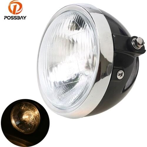 POSSBAY Retro Motorcycle Headlight Amber Light For Yamaha Suzuki Harley Honda CG125 Cafe Racer Bobber Motocicleta Lamp Light