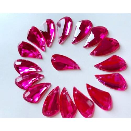 Sew on Rhinestone 13*23mm rose red Acryl crystal flatback strass Gem stone