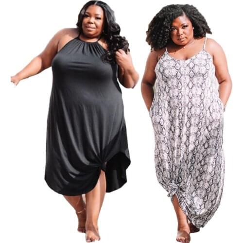 Plus Size Tank Dress Summer 2021 Wholesale Dropshipping Black Leopard Loose Home Street Clothes Maxi Dresses for Women RV856