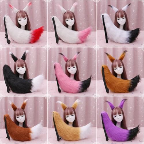 Adjustable Belt Fluffy Fox Wolf Tail And Ears Anime Cosplay Props Long Animal Tail Headband Halloween Carnival Party Fancy Dress