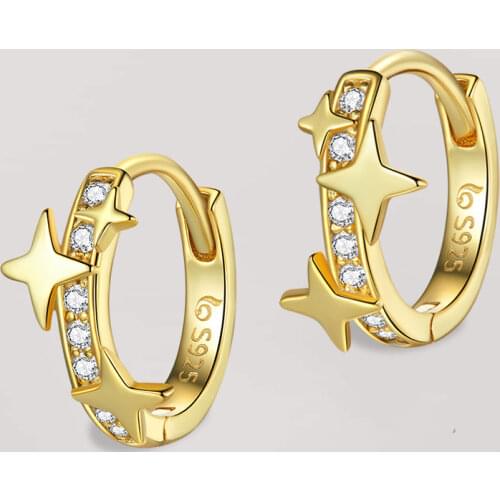BAMOER Small Hoop Earrings Gold Huggie 925 Sterling Silver Clear CZ Universe Galaxy Earrings for Girl Gifts Jewelry BSE076