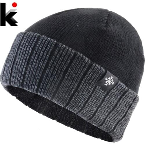 Mens Thick Hats Winter Knitted Warm Doulbe Layer Skullies Beanies Add Velvet Beanie Hat Outdoor Casual Ski Knitting Bonnet Cap
