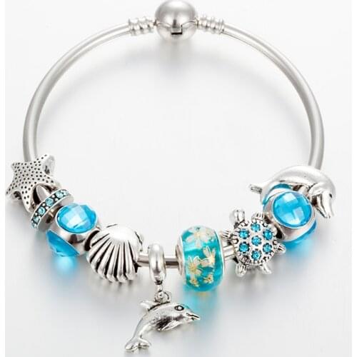 ANNAPAER Original Design Ocean Style Tortoise Dolphin Star Beads Charm Bangles & Bracelets Charms for Jewelry Making B17071