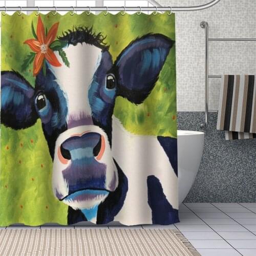 Cow Painting Shower Curtains Waterproof Fabric Cloth Bathroom Decoration Supply Washable Bath Room Curtain Douche With 12 Hooks