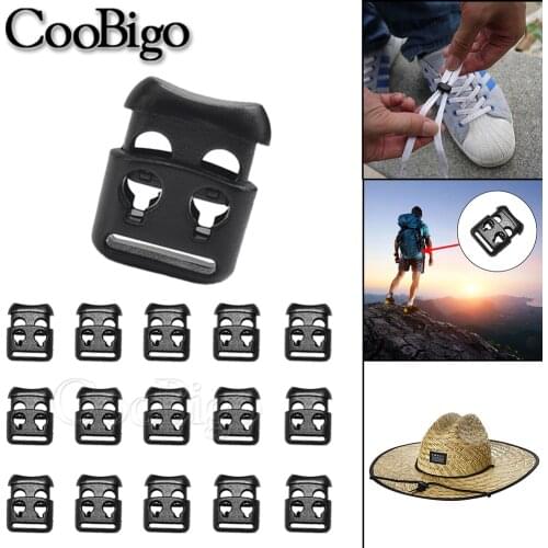 10pcs Cord Lock Stopper Plastic Black 2 Hole 4mm For Outdoor Shoelace Paracord Elastic Rope Bag DIY Accessories