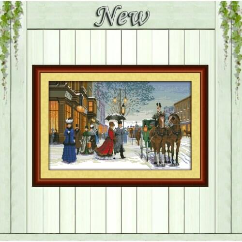 Twilight in foreign country,counted printed on fabric DMC 14CT 11CT Cross Stitch kits,embroidery needlework Sets,snow Home Decor