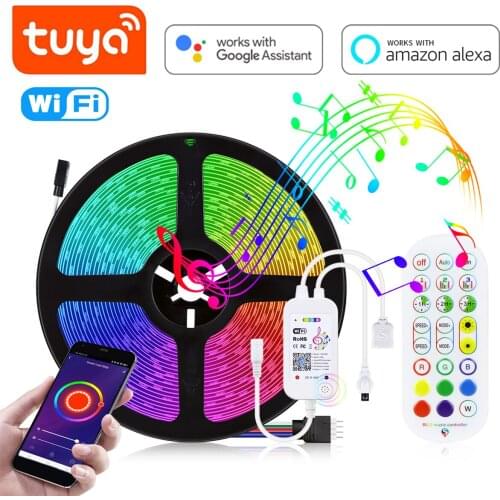 5M/10M Tuya Smart LED Strip Lights WiFi RGB LED Lamp Tape 5050 Music APP Voice Contol Backlight Work with Alexa Google Home