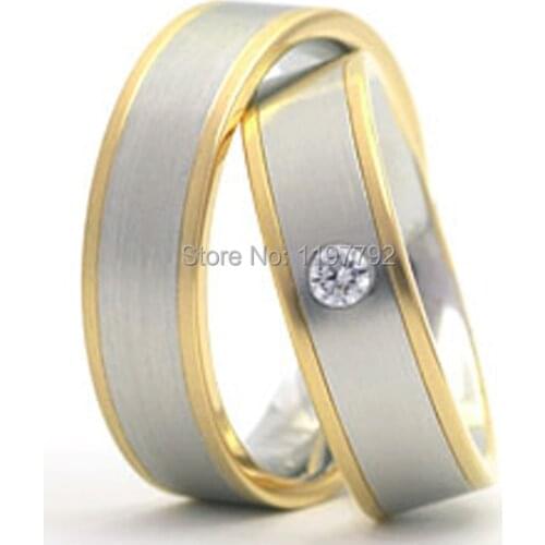 High end custom made gold colour classic Traditional western style titanium Wedding Rings Sets for men and women