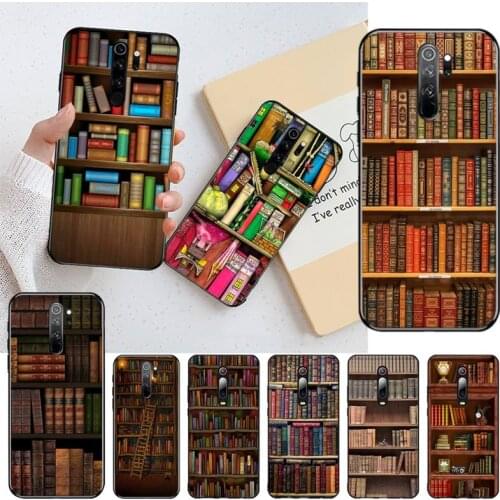 YJZFDYRM Retro Book Shelf Bookshelf Phone Case for Redmi Note 9 8 8T 8A 7 6 6A Go Pro Max Redmi 9 K20