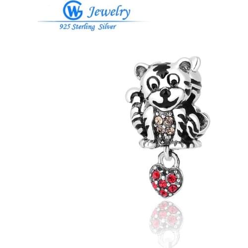 GW Fashion Jewelry 925 Sterling Silver Tiger Charms Cz Crystal Beads Fits For European Bracelets Necklace S279H20