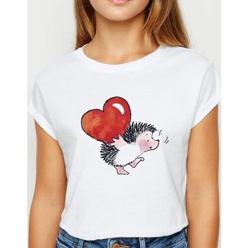 New T-shirt Female Hedgehog Love Tshirt Popular Spring Summer Simple Tee shirt Aesthetics Graphic vestidos Round Neck T-shirts