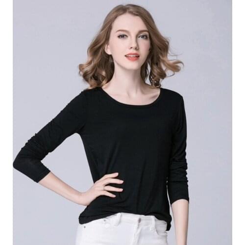 Plus Size Women Autumn Winter Casual Solid Long Sleeve T shirts Casual Shirt Bottoming Top Modal Black Gray White