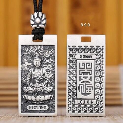 S999 Sterling silver Fate Buddha Pendant for Man The Chinese Zodiac Patron saint Amulet Pendant for Women Pure Silver Necklace