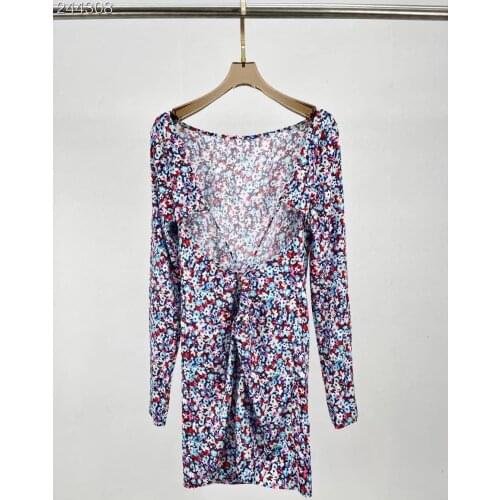 New 2021 Women Autumn Fashion Runway Mini Dress Long Sleeve Backless Flowers Print Ladies Slim Sexy Dresses