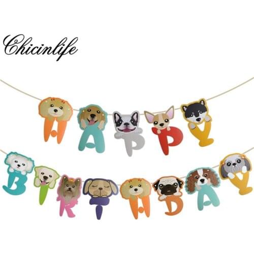 1Set Cute Pet Dog Happy Birthday Banner Bunting Garland Dog Party Decoration For Home Birthday Flag Hanging Decor Supplies