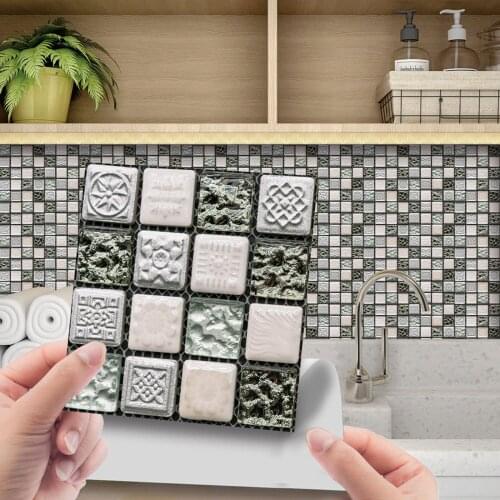10pc 3d Crystal Tile Stickers Diy Waterproof Self-adhesive Wall Stickers Pattern Kitchen Backsplash Bathroom Room Wall Sticker