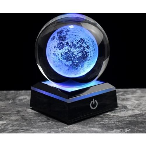 60MM80MM 3D Crystal Moon Ball Glass Sphere Laser Engraved Moon Miniature Model Home Decor Astronomy Gift