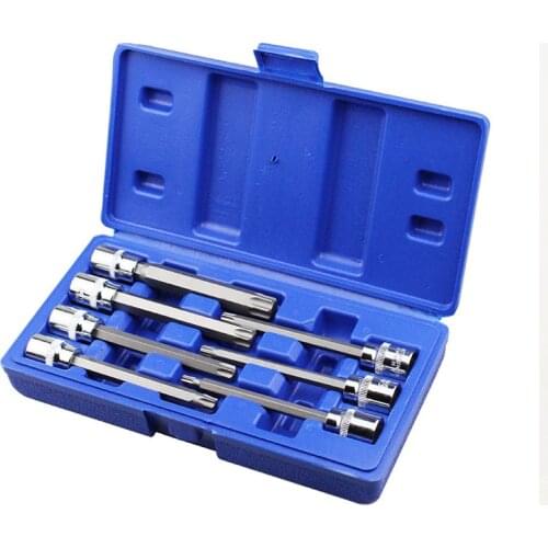 7pcs 3/8 Inch Extension Long Torx Star Bit Socket Set Triple Square Spline Bit Socket Chrome Vanadium Sockets Adapter