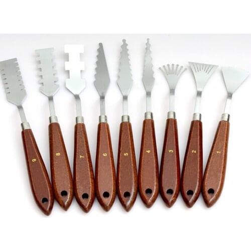 9PCS/Set Painting Acrylic Knife Mixing Scraper Stainless Steel and Wood Spatula Palette Knife for Oil Paint Color Mixing