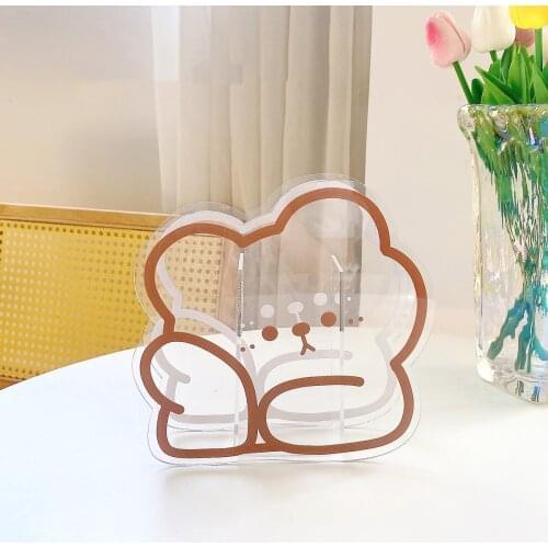 Kawaii Acrylic Pen Holder Desktop Organizer Creative Cute Bear Bunny Office Stationery Cosmetics Transparent Storage Box Case