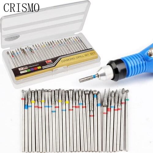 CRISMO 30 Types Diamond Ceramic Nail Drill Milling Cutter Manicure Rotary Bits Cuticle Clean Accessories Nail Files Art Tools