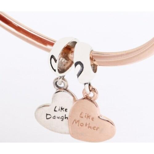 Bewill Mother Daughter Love Rose Gold Double Pendant Mother-daughter Love Fit Original Charms Necklace