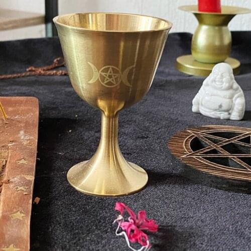 Ritual Cup Altar Goblet Wicca Gold Plating Brass Ceremony Moon Divination Astrological Tool Witchcraft Prop Supplies