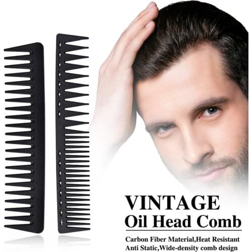 Mens Oil Head Comb Carbon Fiber Wide Teeth Comb Professional Hair Styling Comb Hairdresser Hair Comb Anti Static Oil Head Comb