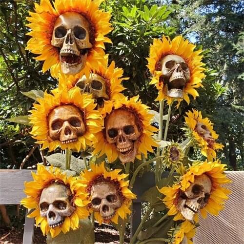 Halloween Sunflower Creepy Skull Handicraft Art Festival Outdoor Decoration Cloth Garden Simulation Flower Ornaments