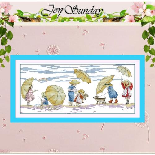 Playing on the Beach (1)Counted Cross Stitch 11CT 14CT Cross Stitch Set Wholesale Cartoon Cross-stitch Kit Embroidery Needlework