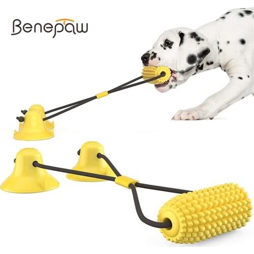 Benepaw Tug Of War Interactive Dog Toys Double Suction Cup Corn Food Pet Toys Rope Bite Resistant Puppy Game Anxiety Calming