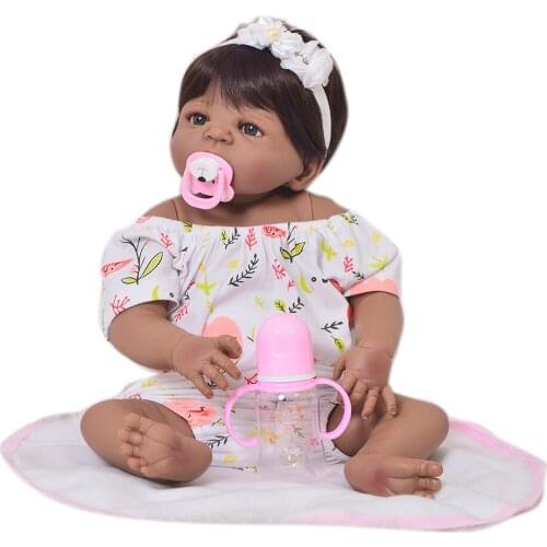 Collectible 23 Inch Reborn Baby Doll Full Body Silicone 57cm Realistic Black Skin Baby Doll Girl Kid Birthday Gift Fake Baby Toy