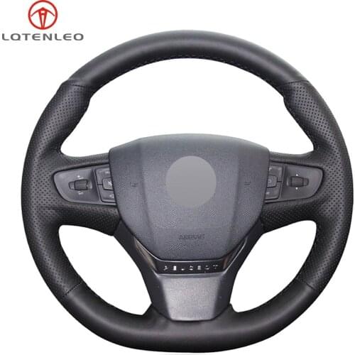 LQTENLEO Black Genuine Leather Steering Wheel Cover For Citroen C3 C3-XR C4 2015-2019 Peugeot 408 2014-2019 Traveller 2016-2019