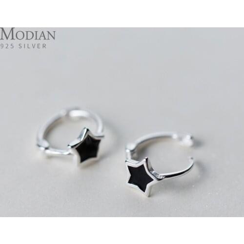 Modian Luxury Black Enamel Star Earring 925 Sterling Silver Hoop Earrings for Women Anniversary Jewelry Brincos 2020 Fashion