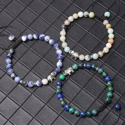 Fashion Elephant Charm Bracelet Natural Stone Jades Agates Braided Bracelets For Women Men Pray Brave Luck Reiki jewelry Classic
