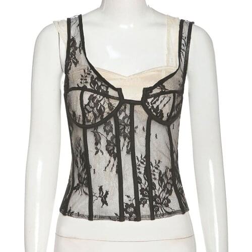 MONMOIRA Patchwork Lace Women Tank Tops Sexy Backless Stretchy Corset Tees Female Strapless Lace Vests cwe0343-5