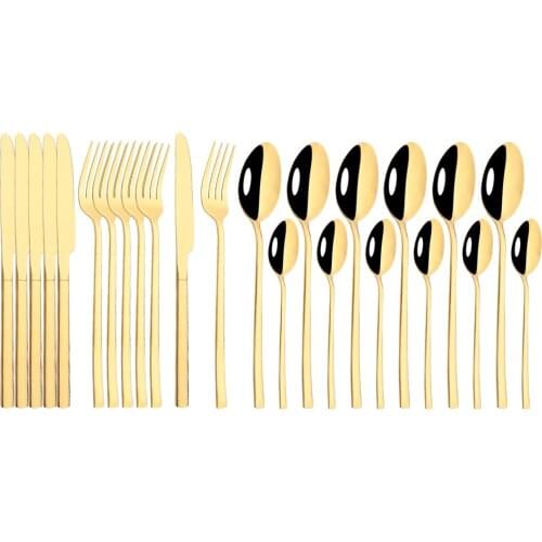 24Pcs Gold Dinnerware Set Stainless Steel Tableware Set Knife Fork Spoon Flatware Set Dishwasher Safe Silverware Cutlery Set