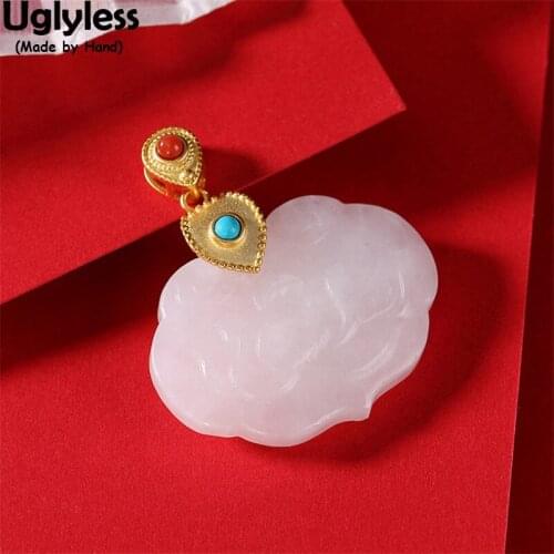 Uglyless Eastern Beauty Heart-shape Jade Necklaces No Chains Hetian Jade Pendants for Women Vintage Fashion Jewelry 925 Silver