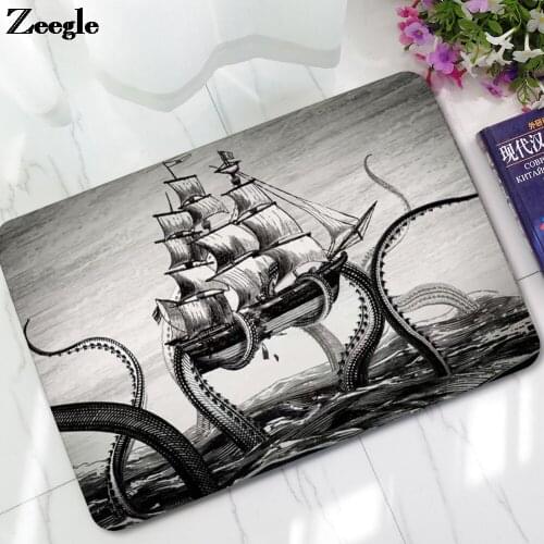 Strange Octopus Printed Door Mat with Starfish Absorbent Rubber Floor Mat Kitchen Floor Carpet Anti-Slip Living Room Mat
