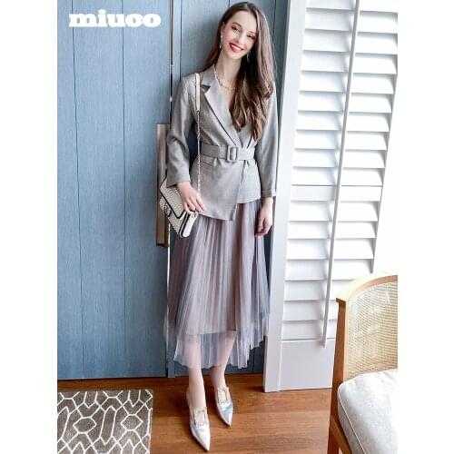 Irregular suit coat+Fairyland pleated gauze skirt suit for women 2021 spring clothesk High Quality Top Quality