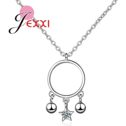 Special Design Excellent 925 Silver Round Shape Star AAA Crystal Cubic Zirconia Necklace Jewelry Present For Women Ladies