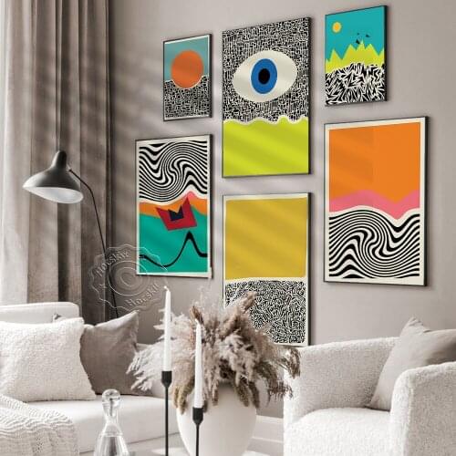 Black Lines Abstraction Prints Poster, Nordic Modern Colored Drawing Wall Stickers, Minimalism Sun Eye Wall Picture Wall Decor