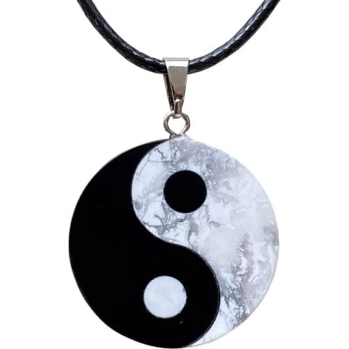 Black White Natural Obsidian Stone YIN YANG Pendant Tai Chi Gossip Necklace Lucky Transport Women Men Simple Fashion Jewelry