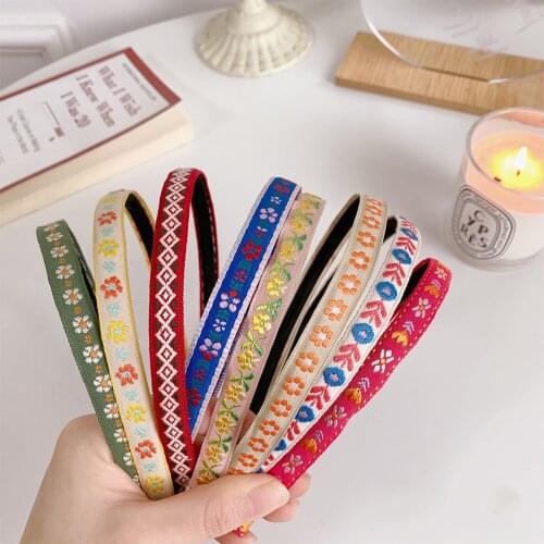 Women Girls Embroidery Flower Headband French Retro Colorful Hairbands Hair Band Hair Accessories Headdress