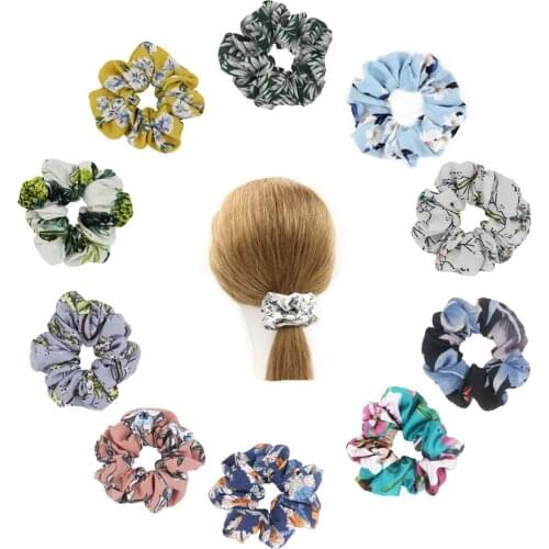 Fashion Women Girls 6 Pack Flower Cloth Fabric Hair Accessories Chiffon Ponytail Holder Bobbles Printted Elastic Hair Bands