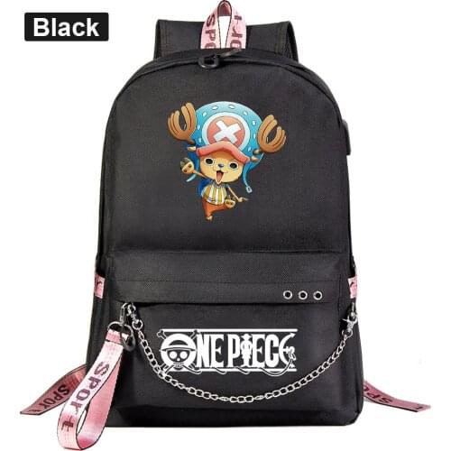 Tony Tony Chopper Deer Doctor USB Backpack School Bags Black Pink Mochila Travel Bags Laptop Chain Backpack Headphone USB Port