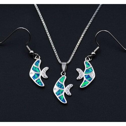 Sea World Series Tropical Fish Octopus Music Note Blue Fire Opal Jewelry Sets